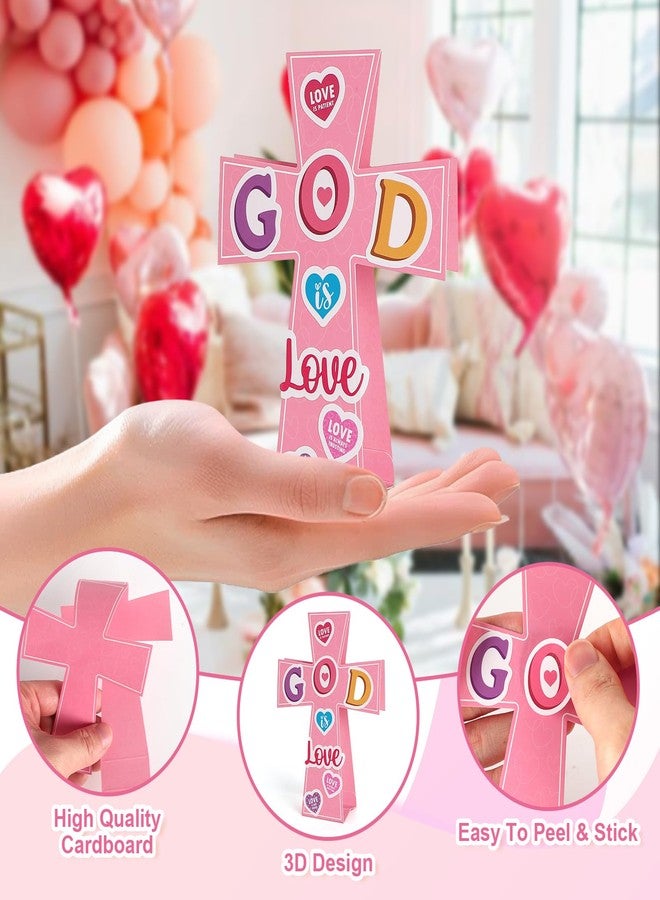Yewfold 24Pcs Valentine's Day Religious Cross Craft Kit, Valentines DIY Cross Make Your Own 3D Handmade Valentines Christian Crafts, God is Love Church Art Project Activities - Image 3